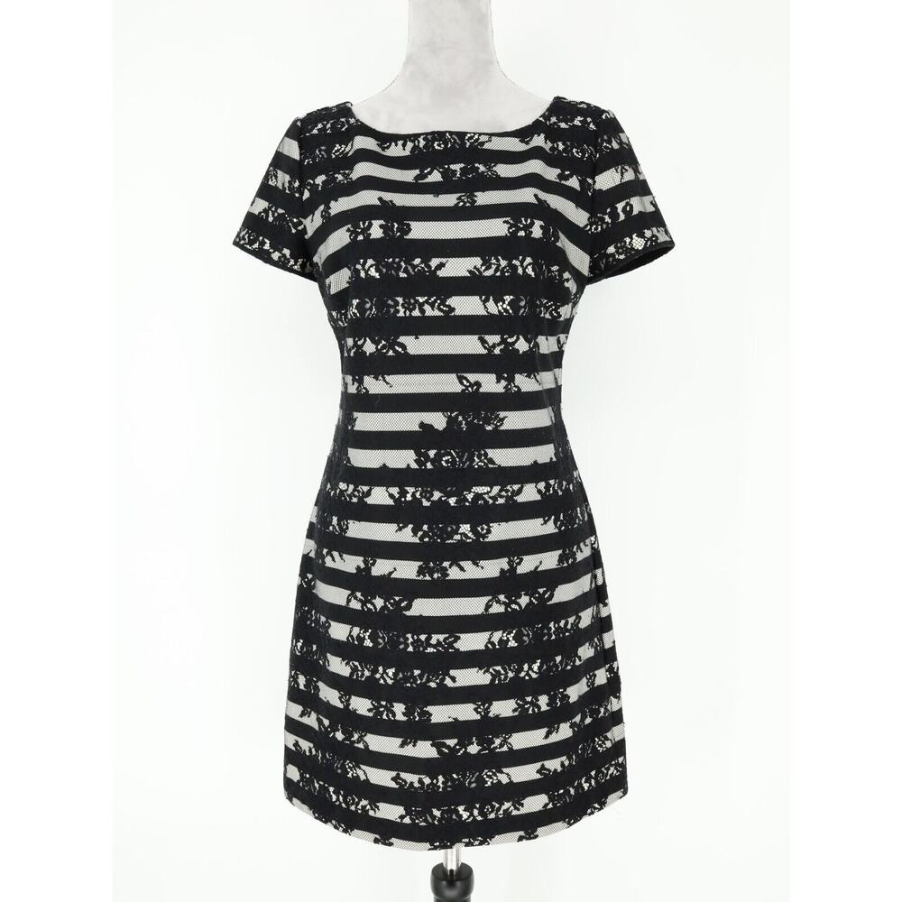 Juicy Couture Dress Womens Medium Black Gray Floral Stripe Lined Zip Career